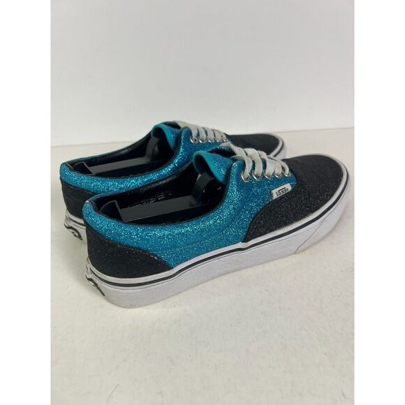 Vans Shoes Womens Sz 8 Off The Wall Glitter Black Blue Skate Sneakers Lace Up - Picture 8 of 13